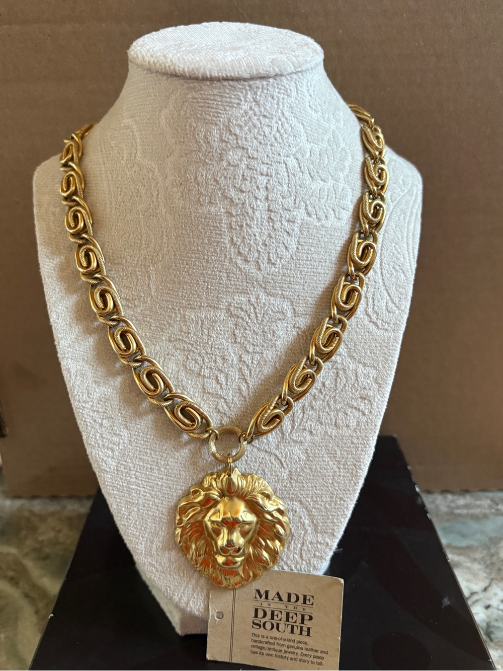 Made in the Deep South vintage Gold Lion Pendant Necklace